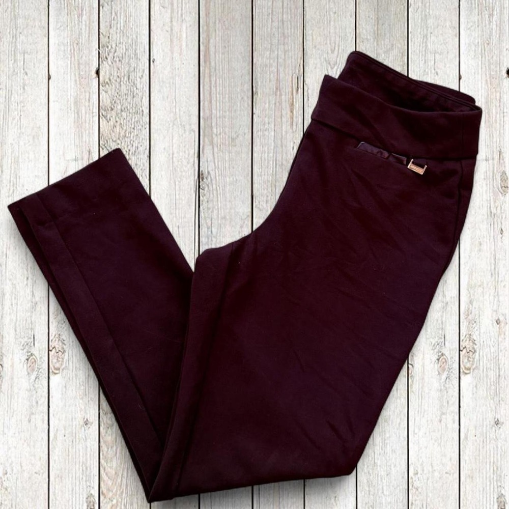 Anne Klein Womens Tapered Ankle Pants Burgundy Pull On Stretch Knit Size M